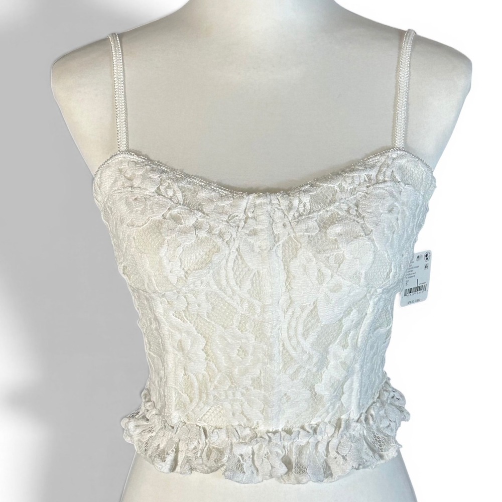 Free People Corset Top NWT Women S Ivory Lace Ruffle Ribbon Tie Back OB2411619